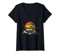 Femme Bonsaï au coucher ou au lever du soleil T-Shirt avec Col en V