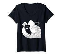 Femme Bonsaï et chat japonais T-Shirt avec Col en V