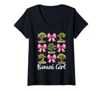 Femme Bonsaï Fille Arbre Japonais Zen Rose Coquette Noeud T-Shirt avec Col en V