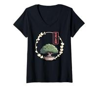 Femme Bonsaï Japonais Kawaii - Nature Pleine Conscience Zen T-Shirt avec Col en V