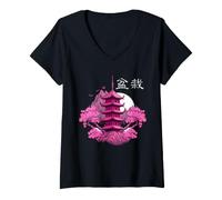 Femme Bonsaï Pagode de Jardin Japonais Vintage T-Shirt avec Col en V