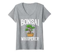 Femme Bonsai Tree Plant Indoor Pots De Japonais T-Shirt avec Col en V, Gris Chiné, M