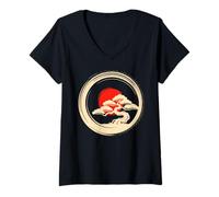 Femme Bonsai Tree Samurai Art in Japanese Zen Buddhist Enso Circle T-Shirt avec Col en V