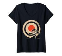 Femme Bonsai Tree Samurai Art in Japanese Zen Buddhist Enso Circle T-Shirt avec Col en V