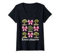 Femme Bonsaï Whisperer Arbre Japonais Zen Fille Maman Coquette Bow T-Shirt avec Col en V