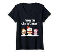 Femme Bonshommes de Neige Mignons de Noël Joyeux Noël Chœur Vacances Neige T-Shirt avec Col en V