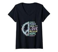 Femme Bonté Paix Amour Egalité Justice Sociale Hiver T-Shirt avec Col en V