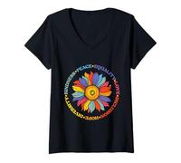 Femme Bonté Paix Égalité Amour Espoir Diversité Droits de l'homme T-Shirt avec Col en V