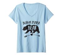 Femme Bonus Mama Bear Best Step Mom Ever Belle-mère T-Shirt avec Col en V