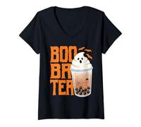 Femme Boo Ba Tea Halloween Boba Bubble Tea Ghost T-Shirt avec Col en V