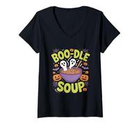 Femme Boo Dle Soup Nouilles fantômes d'halloween drôles T-Shirt avec Col en V