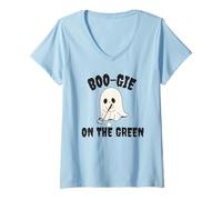Femme Boo-Gie on The Green Funny Pun Ghost Golfing Design T-Shirt avec Col en V