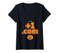 Femme Boo Halloween +1 Plus One Dot COM Country Code T-Shirt avec Col en V