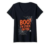 Femme Boo I'm Stuck on You Spider Webs Halloween T-Shirt avec Col en V