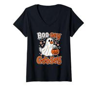 Femme Boo-sey Goosey Graphique Amusant pour Halloween Goose Trick Or Treat T-Shirt avec Col en V