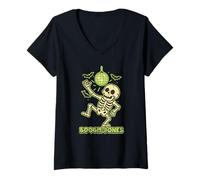 Femme Boogie Bones Squelette Disco T-Shirt avec Col en V