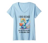 Femme Book Dragon I Read Because Roasting People is Frowned Upon T-Shirt avec Col en V