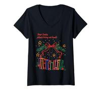Femme Book Lover Hey Santa Please Bring Me More Books Tee T-Shirt avec Col en V