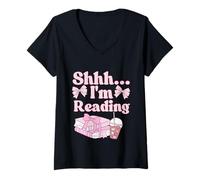 Femme Book Lover Shh I'm Reading Tee T-Shirt avec Col en V