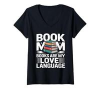 Femme Book Mom Books are My Love Language Lecture T-Shirt avec Col en V