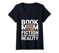 Femme Book Mom Fiction est ma réalité préférée T-Shirt avec Col en V