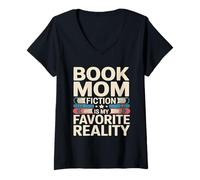 Femme Book Mom Fiction est ma réalité préférée T-Shirt avec Col en V