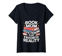 Femme Book Mom Fiction est ma réalité préférée T-Shirt avec Col en V