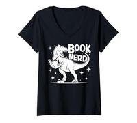 Femme Book Nerd Geek Funny Reading Lovers T Rex Dinosaur Bookworms T-Shirt avec Col en V