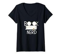 Femme Book Nerd Reading Aesthetic Minimal Graphic T-Shirt avec Col en V