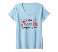 Femme Bookish Christmas Books Lover Santa Reading One More Chapter T-Shirt avec Col en V