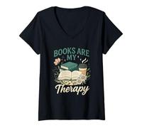 Femme Books are My Therapy Cozy Book Lover Reading & Coffee T-Shirt avec Col en V