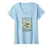 Femme Books are My Therapy Floral Books & Desk Lamp Book Lover T-Shirt avec Col en V
