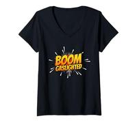 Femme Boom Gaslighting Comic Explosion Design T-Shirt avec Col en V