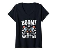 Femme Boom It's Party Time Nouvel An T-Shirt avec Col en V
