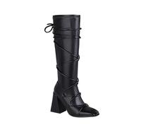 Femme Boot grossiers Hautes À Talons Cuir Verni Chaussures de botte pour femmes Elégantes Chaudes Vintage loisirs Bottes pour femme à talon carré classiques cuir véritable Automne Hiver