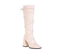 Femme Boot grossiers Hautes À Talons Cuir Verni Chaussures de botte pour femmes Elégantes Chaudes Vintage loisirs Bottes pour femme à talon carré classiques cuir véritable Automne Hiver