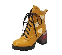Femme Boots grossiers Hautes À Talons imprimé à Lacets Femmes Bottines Moderne Confortable loisirs Tige large Femelles Botte Chaudes classiques Bottillon Femme cuir véritable Imperméables