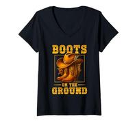 Femme Boots on The Ground Cowboy Boots Western Country Style T-Shirt avec Col en V