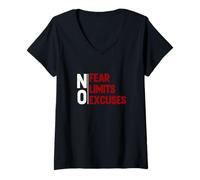 Femme Bordeaux Bordeaux No Excuses-Fear-Limits Graphic T-Shirt avec Col en V