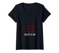 Femme Bordeaux Rouge Bordeaux Couleur Argent Parler Rouge Bordeaux T-Shirt avec Col en V