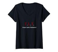 Femme Bordeaux Rouge Bordeaux Couleur First Love Yourself Marron T-Shirt avec Col en V