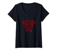 Femme Bordeaux Rouge Bordeaux Feed The Hustlers Bordeaux Bordeaux Bordeaux T-Shirt avec Col en V