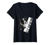 Femme Border Collie jouant du pianiste amateur de chiens T-Shirt avec Col en V