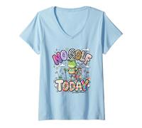 Femme Bored Frog Says No Golf Today Design coloré T-Shirt avec Col en V