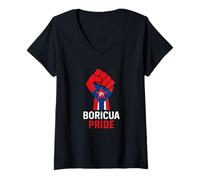 Femme Boricua Pride - Poing portoricain aux Couleurs du Drapeau - Icône Grenouille T-Shirt avec Col en V