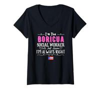 Femme Boricua Social Worker Porto Rico Drapeau Porto Rico T-Shirt avec Col en V