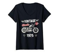 Femme Born 1975 Vintage Classique Rétro Moto Anniversaire T-Shirt avec Col en V