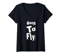 Femme Born Fly Conception Graphique Amusante de Born to Fly Born T-Shirt avec Col en V