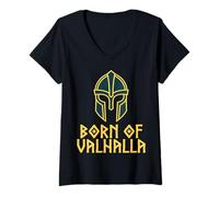 Femme Born of Valhalla Casque Viking T-Shirt avec Col en V