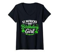 Femme Born on St Patrick Birthday Girl Lucky Shamrock Vintage T-Shirt avec Col en V
